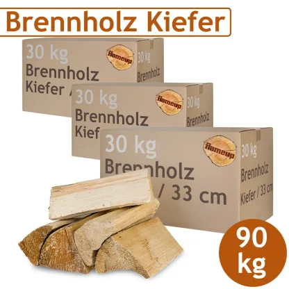 Brennholz-Kaminholz in ausgewählter Ausführung – Kiefer Brennholz Holz 90 kg Für und Kaminofen Feuerschale Grill – Produktansicht