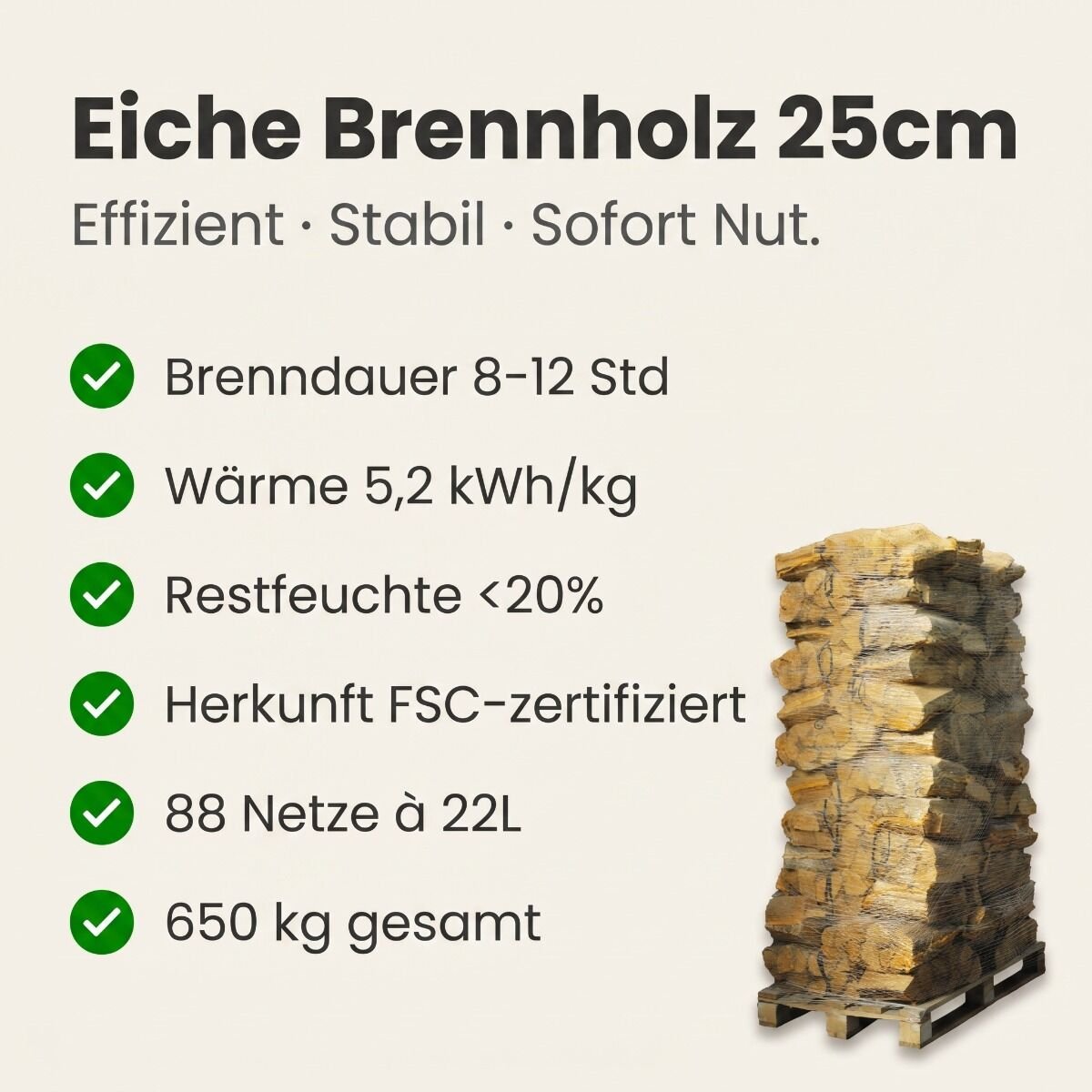 Produktansicht 2 zu Eiche Kaminholz von Giant Flames – 88 Netze Kammergetrocknetes gespalten Eiche Brennholz 25cm