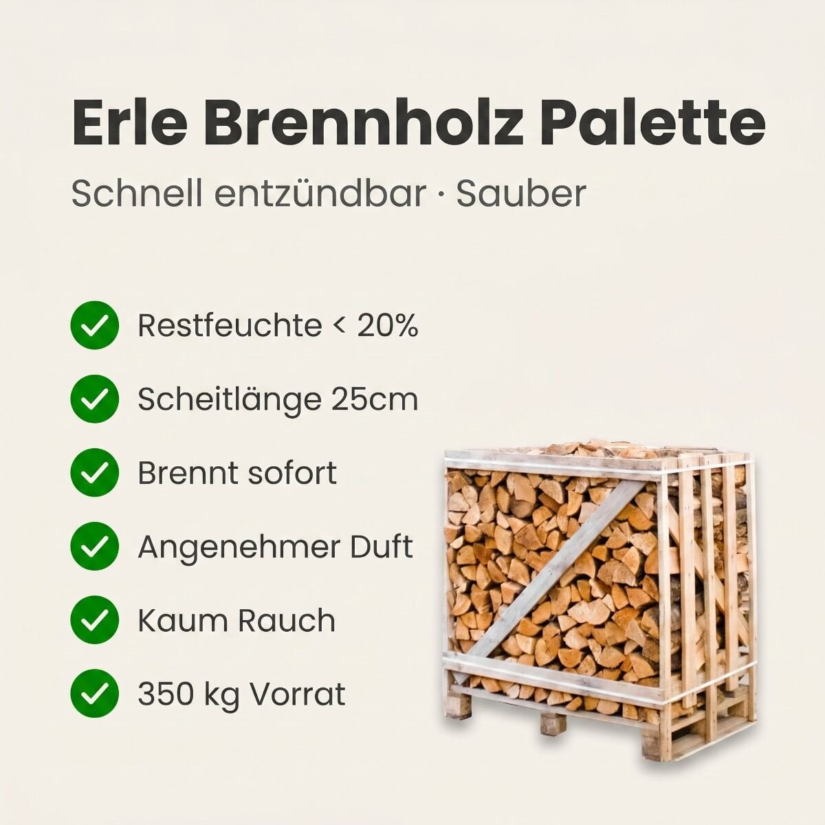 Produktansicht 2 zu Erle Kaminholz – Halbe palette kammergetrocknetes gespalten Erle Brennholz 25cm