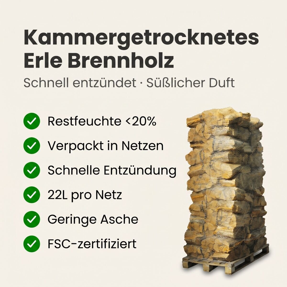 Produktansicht 2 zu Erle Kaminholz von Giant Flames – 88 Netze kammergetrocknetes gespalten Erle Brennholz 25cm
