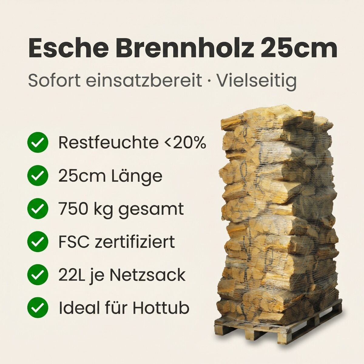 Produktansicht 2 zu Esche Kaminholz von Giant Flames – 88 Netze kammergetrocknetes gespalten Esche Brennholz 25cm