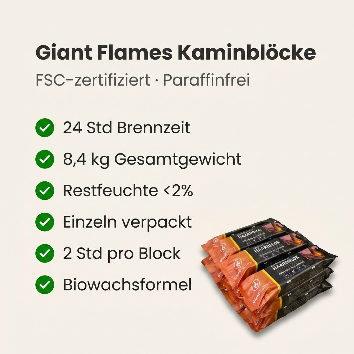 Produktansicht 2 zu Kaminanzünder von Giant Flames – FSC Kaminholz 12 Einheiten x 700gr (8,4 kg)