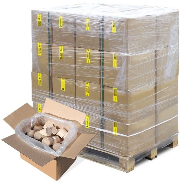 PALETT in ausgewählter Ausführung – PALETTE GROSS 432 KG 32 KARTONS BUCHENHOLZBRIKETTS À 13,5 KG, RUND – Produktansicht