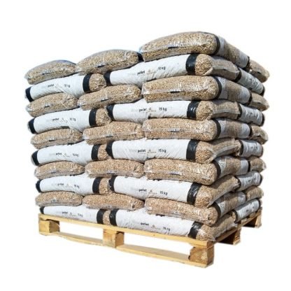 PALETT in ausgewählter Ausführung – PELLET BIO-TECHNIK – PALETTE MIT 50 SÄCKEN À 15 KG – Produktansicht