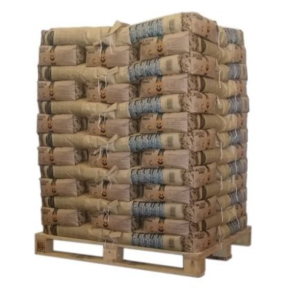 PALETTE MIT BRIKETTS in ausgewählter Ausführung – PELLET BADGER – PALETTE MIT 65 SÄCKEN À 15 KG – Vorratsvariante – Produktansicht