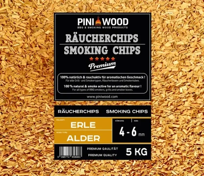 Räucherchips in ausgewählter Ausführung – PINI 5 Kg Räucherchips Erle ohne Rinde 4-6 mm Smoking Chips – Produktansicht