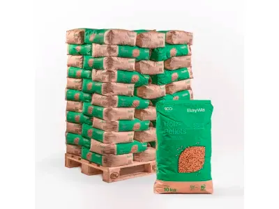 Unsere besten Produkte in ausgewählter Ausführung – BayWa Holzpellets (10 kg Papiersack, 660 kg Palette) – Produktansicht